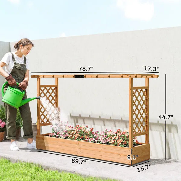 Wooden Planter Box with Trellis, Hanging Roof and Drainage Holes for Climbing Plants, Vegetables, Herbs and Flowers - product image 3