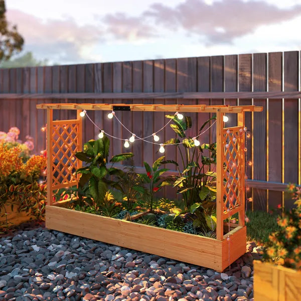 Wooden Planter Box with Trellis, Hanging Roof and Drainage Holes for Climbing Plants, Vegetables, Herbs and Flowers - product image 9
