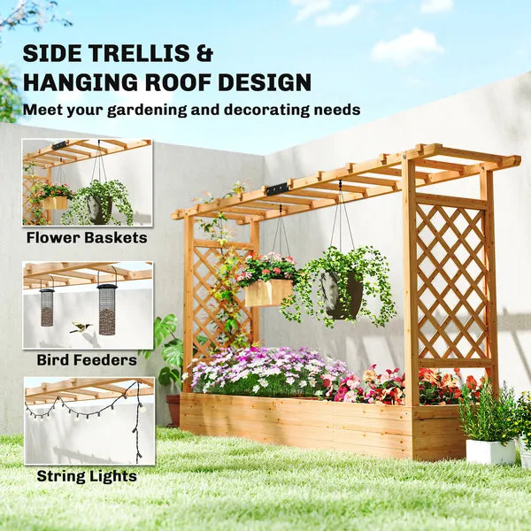 Wooden Planter Box with Trellis, Hanging Roof and Drainage Holes for Climbing Plants, Vegetables, Herbs and Flowers - product image 5