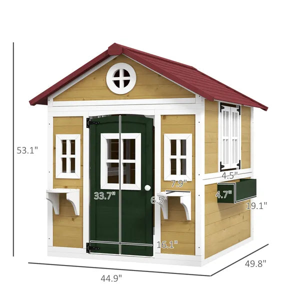 Outsunny Wooden Playhouse for Kids Outdoor, Doors, Windows, Planter Pots, Beige, Toddlers 3-8 Years - product image 3