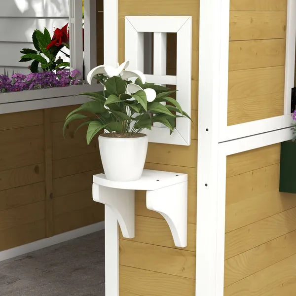 Outsunny Wooden Playhouse for Kids Outdoor, Doors, Windows, Planter Pots, Beige, Toddlers 3-8 Years - product image 9