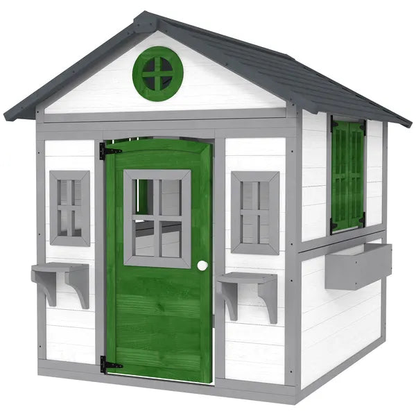 Outsunny Wooden Playhouse for Kids Outdoor with Doors, Windows, Planter Pots and Boxes for Toddlers 3-8 Years, White - product image 1