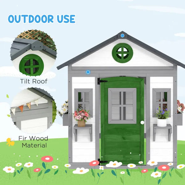 Outsunny Wooden Playhouse for Kids Outdoor with Doors, Windows, Planter Pots and Boxes for Toddlers 3-8 Years, White - product image 5