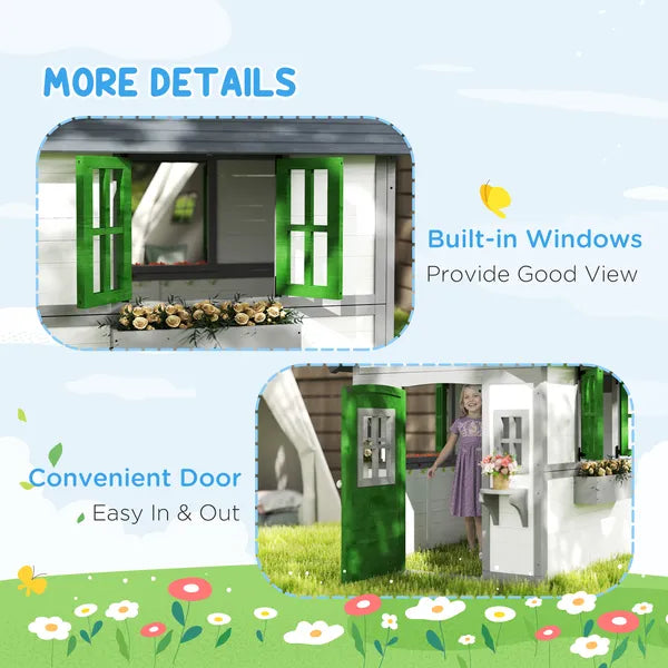 Outsunny Wooden Playhouse for Kids Outdoor with Doors, Windows, Planter Pots and Boxes for Toddlers 3-8 Years, White - product image 7