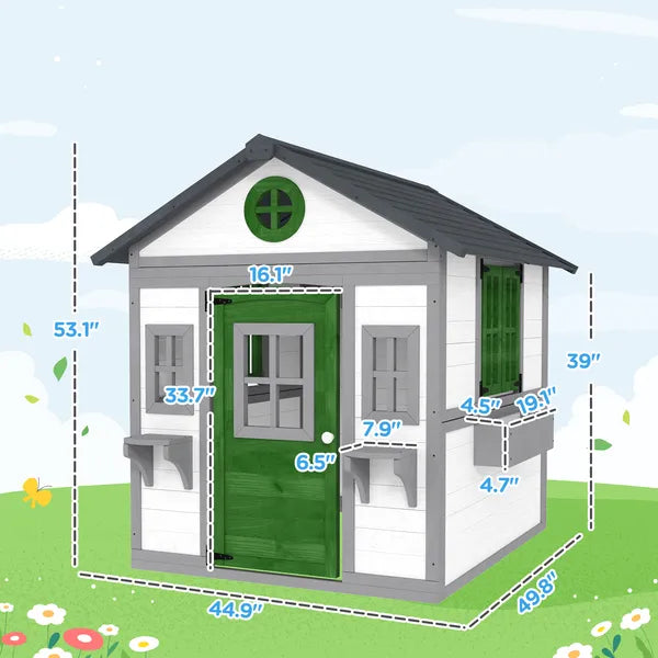 Outsunny Wooden Playhouse for Kids Outdoor with Doors, Windows, Planter Pots and Boxes for Toddlers 3-8 Years, White - product image 3