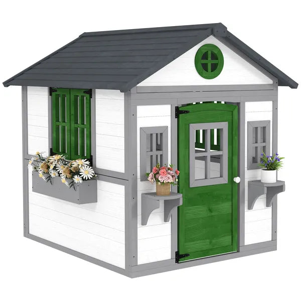 Outsunny Wooden Playhouse for Kids Outdoor with Doors, Windows, Planter Pots and Boxes for Toddlers 3-8 Years, White - product image 11