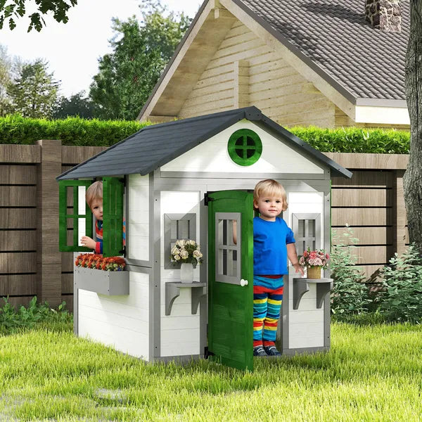 Outsunny Wooden Playhouse for Kids Outdoor with Doors, Windows, Planter Pots and Boxes for Toddlers 3-8 Years, White - product image 2