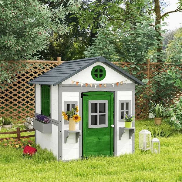 Outsunny Wooden Playhouse for Kids Outdoor with Doors, Windows, Planter Pots and Boxes for Toddlers 3-8 Years, White - product image 10