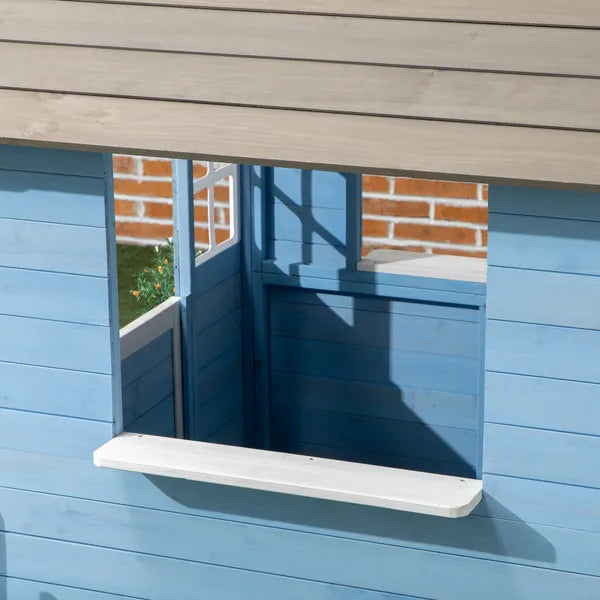 Wooden Playhouse for Kids Outdoor with Flower Pot Holders, Door, Windows, Service Stations for 3-7 Years, Blue - product image 9