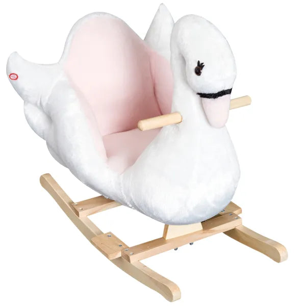 Qaba Wooden Plush Swan Rocking Horse, Ride-On Toy with Music, White and Pink, Soothing for Infants and Toddlers - product image 11