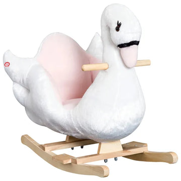 Qaba Wooden Plush Swan Rocking Horse, Ride-On Toy with Music, White and Pink, Soothing for Infants and Toddlers - product image 1