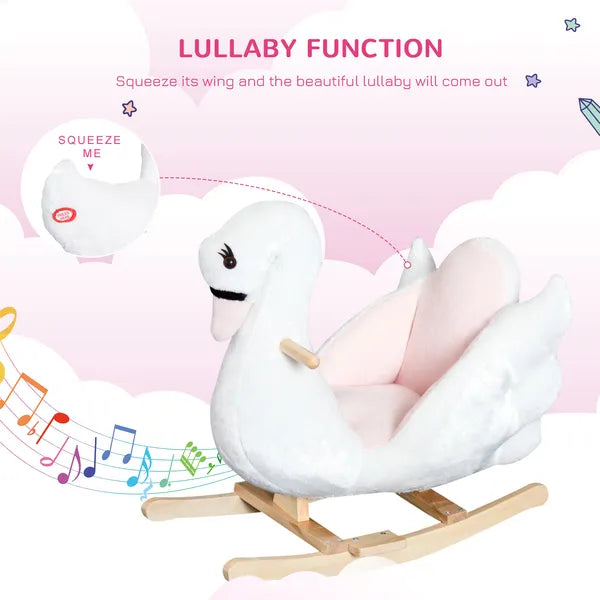 Qaba Wooden Plush Swan Rocking Horse, Ride-On Toy with Music, White and Pink, Soothing for Infants and Toddlers - product image 4