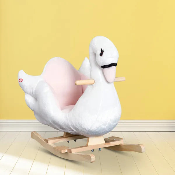 Qaba Wooden Plush Swan Rocking Horse, Ride-On Toy with Music, White and Pink, Soothing for Infants and Toddlers - product image 9