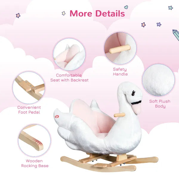 Qaba Wooden Plush Swan Rocking Horse, Ride-On Toy with Music, White and Pink, Soothing for Infants and Toddlers - product image 7