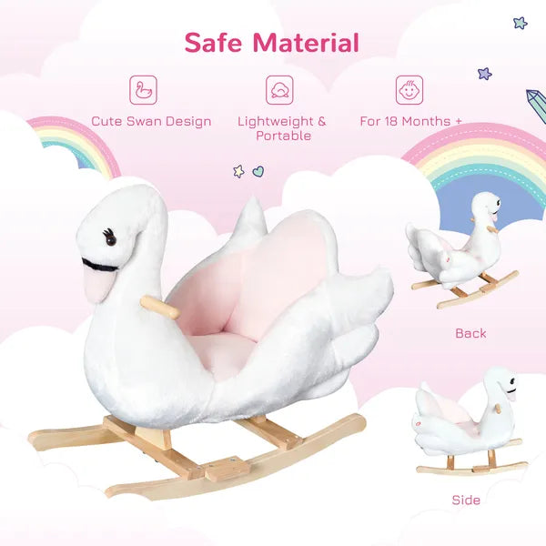 Qaba Wooden Plush Swan Rocking Horse, Ride-On Toy with Music, White and Pink, Soothing for Infants and Toddlers - product image 5
