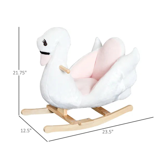 Qaba Wooden Plush Swan Rocking Horse, Ride-On Toy with Music, White and Pink, Soothing for Infants and Toddlers - product image 3