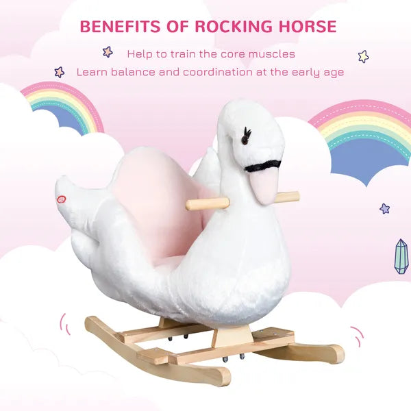 Qaba Wooden Plush Swan Rocking Horse, Ride-On Toy with Music, White and Pink, Soothing for Infants and Toddlers - product image 6