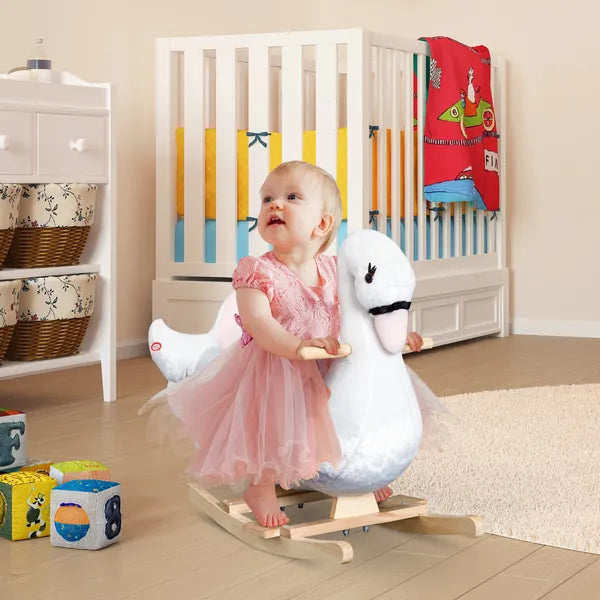 Qaba Wooden Plush Swan Rocking Horse, Ride-On Toy with Music, White and Pink, Soothing for Infants and Toddlers - product image 10