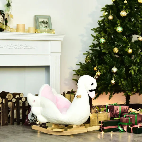 Qaba Wooden Plush Swan Rocking Horse, Ride-On Toy with Music, White and Pink, Soothing for Infants and Toddlers - product image 8