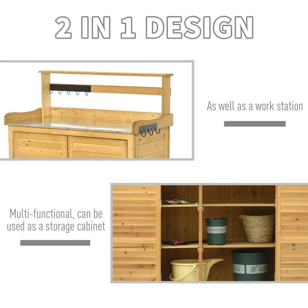 Wooden Potting Bench 3-Tier Storage Cabinet Work Station Table Lockable Organizer with Magnetic Latch Hooks Foot Pads 34.25"L Yellow - product image 7