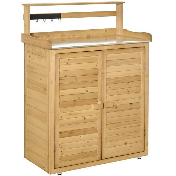 Wooden Potting Bench 3-Tier Storage Cabinet Work Station Table Lockable Organizer with Magnetic Latch Hooks Foot Pads 34.25"L Yellow - product image 14