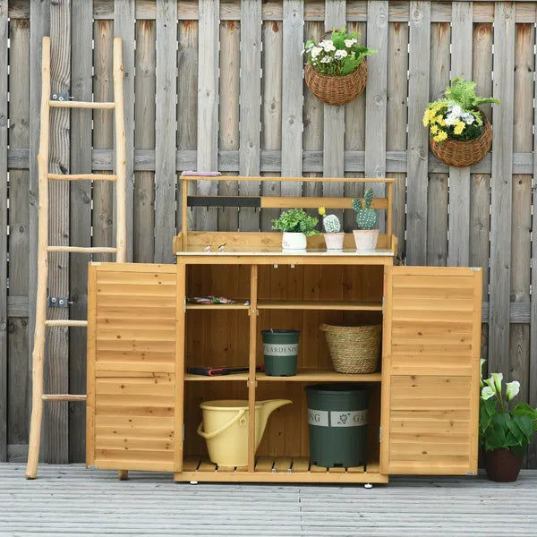 Wooden Potting Bench 3-Tier Storage Cabinet Work Station Table Lockable Organizer with Magnetic Latch Hooks Foot Pads 34.25"L Yellow - product image 2