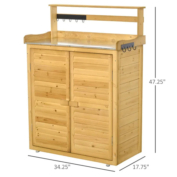 Wooden Potting Bench 3-Tier Storage Cabinet Work Station Table Lockable Organizer with Magnetic Latch Hooks Foot Pads 34.25"L Yellow - product image 3