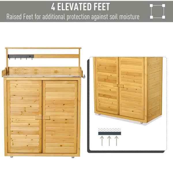 Wooden Potting Bench 3-Tier Storage Cabinet Work Station Table Lockable Organizer with Magnetic Latch Hooks Foot Pads 34.25"L Yellow - product image 4
