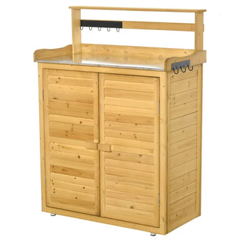 Wooden Potting Bench 3-Tier Storage Cabinet Work Station Table Lockable Organizer with Magnetic Latch Hooks Foot Pads 34.25"L Yellow - product image 1
