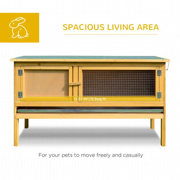 PawHut Wooden Rabbit Hutch Bunny Cage Openable Waterproof Roof No Leak Tray Sturdy Fir Wood Indoor Outdoor Yellow Green - product image 4