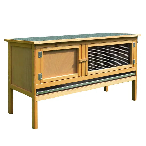 PawHut Wooden Rabbit Hutch Bunny Cage Openable Waterproof Roof No Leak Tray Sturdy Fir Wood Indoor Outdoor Yellow Green - product image 11