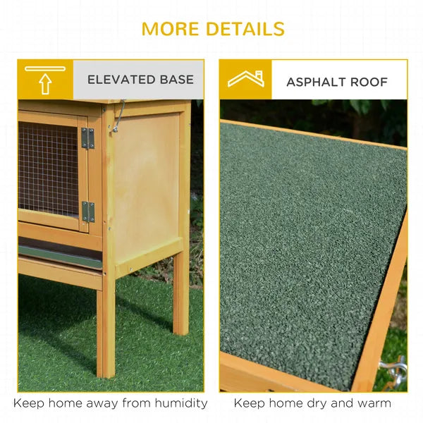 PawHut Wooden Rabbit Hutch Bunny Cage Openable Waterproof Roof No Leak Tray Sturdy Fir Wood Indoor Outdoor Yellow Green - product image 6