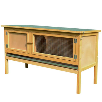 PawHut Wooden Rabbit Hutch Bunny Cage Openable Waterproof Roof No Leak Tray Sturdy Fir Wood Indoor Outdoor Yellow Green - product image 1