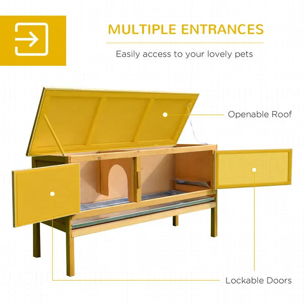 PawHut Wooden Rabbit Hutch Bunny Cage Openable Waterproof Roof No Leak Tray Sturdy Fir Wood Indoor Outdoor Yellow Green - product image 7