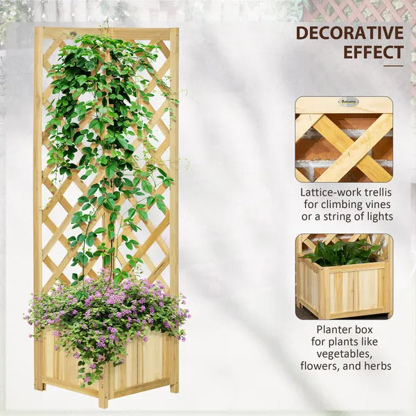 Wooden Raised Garden Bed, Planter with Trellis for Vine Climbing and Vegetables, Herbs and Flowers Growing, Natural - product image 4