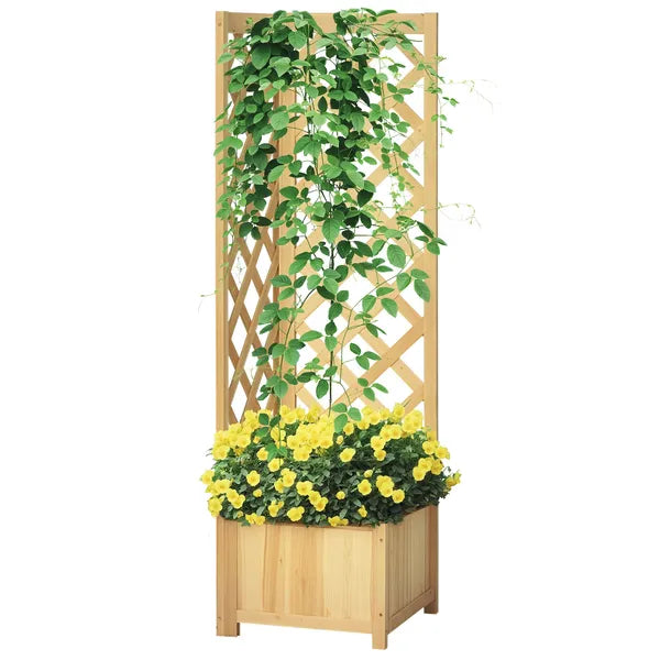 Wooden Raised Garden Bed, Planter with Trellis for Vine Climbing and Vegetables, Herbs and Flowers Growing, Natural - product image 1