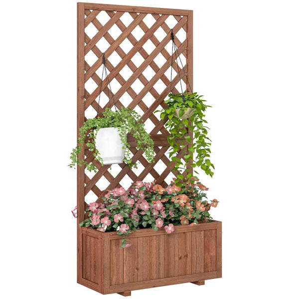 59 Inch Wooden Raised Garden Bed with Trellis and Drainage Holes, Orange - product image 1