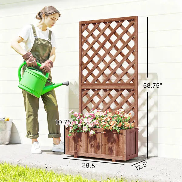59 Inch Wooden Raised Garden Bed with Trellis and Drainage Holes, Orange - product image 3