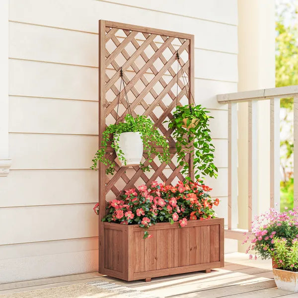 59 Inch Wooden Raised Garden Bed with Trellis and Drainage Holes, Orange - product image 8