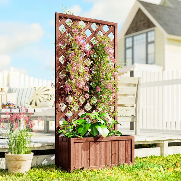 59 Inch Wooden Raised Garden Bed with Trellis and Drainage Holes, Orange - product image 2