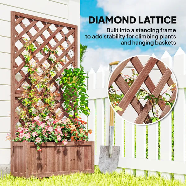 59 Inch Wooden Raised Garden Bed with Trellis and Drainage Holes, Orange - product image 4