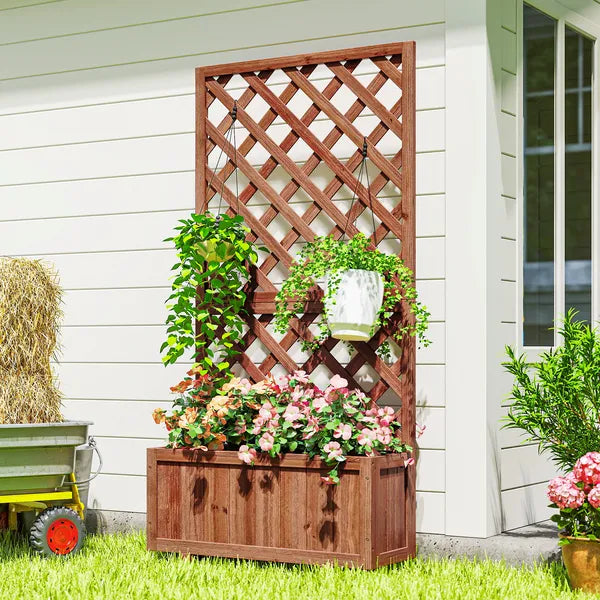 59 Inch Wooden Raised Garden Bed with Trellis and Drainage Holes, Orange - product image 10
