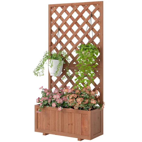 59 Inch Wooden Raised Garden Bed with Trellis and Drainage Holes, Orange - product image 11