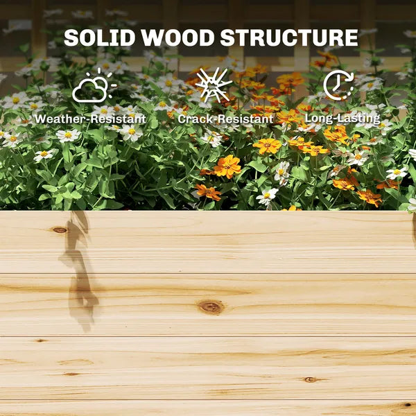 Outsunny Wooden Raised Garden Bed with Trellis and Roof, Elevated Planter Box with 2 Shelves, Drainage Hole and Liner, Natural - product image 8