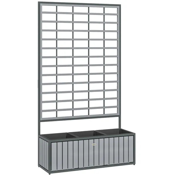 Outsunny Wooden Raised Garden Bed with Trellis, Removable Pots, for Backyard, Patio, Balcony, 29" x 11" x 52", Gray - product image 12