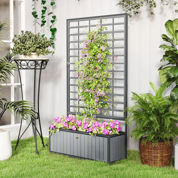 Outsunny Wooden Raised Garden Bed with Trellis, Removable Pots, for Backyard, Patio, Balcony, 29" x 11" x 52", Gray - product image 10