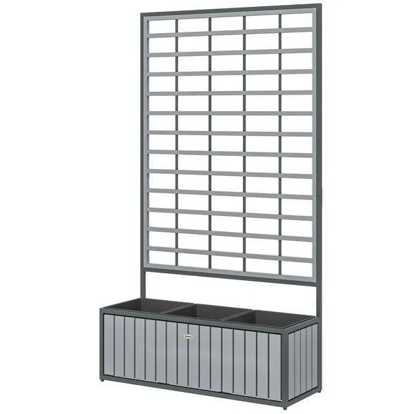 Outsunny Wooden Raised Garden Bed with Trellis, Removable Pots, for Backyard, Patio, Balcony, 29" x 11" x 52", Gray - product image 1
