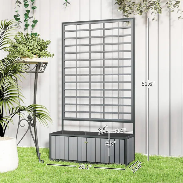 Outsunny Wooden Raised Garden Bed with Trellis, Removable Pots, for Backyard, Patio, Balcony, 29" x 11" x 52", Gray - product image 3