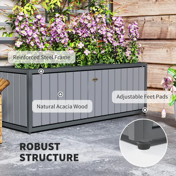 Outsunny Wooden Raised Garden Bed with Trellis, Removable Pots, for Backyard, Patio, Balcony, 29" x 11" x 52", Gray - product image 5