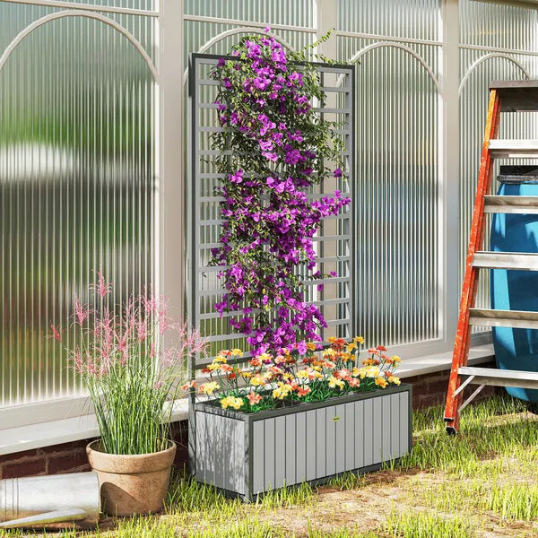 Outsunny Wooden Raised Garden Bed with Trellis, Removable Pots, for Backyard, Patio, Balcony, 29" x 11" x 52", Gray - product image 2